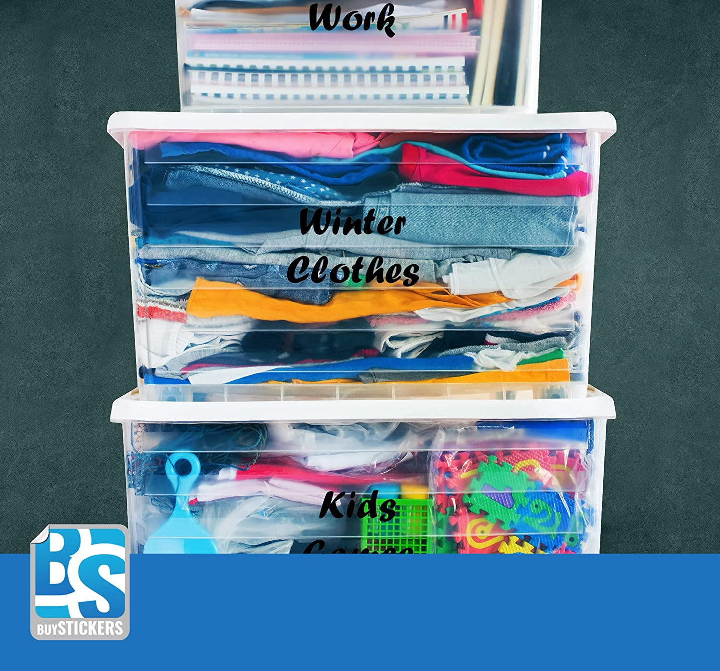 Custom Storage Box Caddy Organisation Labels Stickers | CLEANING CADDY | STORAGE BINS | TOY BOXES | CONTAINERS | BOXES | 4 Fonts | 24 Colours